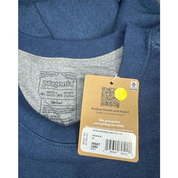 Patagonia Fitz Roy Icon Uprisal Crew Sweatshirt Men’s XXL / Womens 3XL Blue NWT - Picture 5 of 5